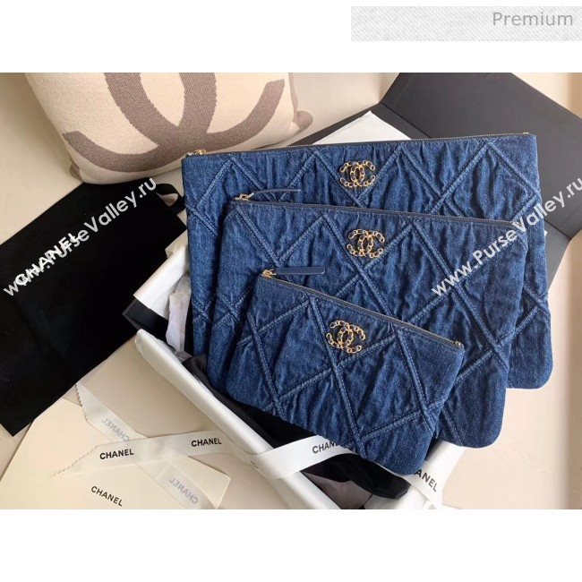 Chanel Maxi-Quilted Denim Large Clutch Pouch Bag Blue 2020 (JY-20061604)