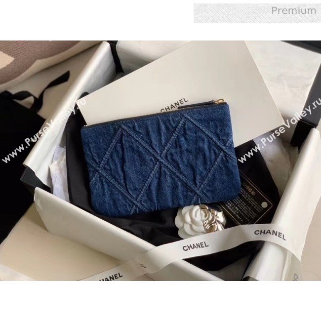 Chanel Maxi-Quilted Denim Small Clutch Pouch Bag Blue 2020 (JY-20061602)