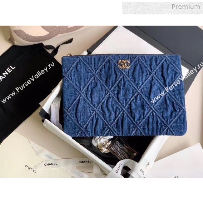 Chanel Maxi-Quilted Denim Large Clutch Pouch Bag Blue 2020 (JY-20061604)