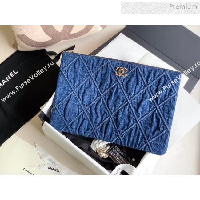 Chanel Maxi-Quilted Denim Large Clutch Pouch Bag Blue 2020 (JY-20061604)