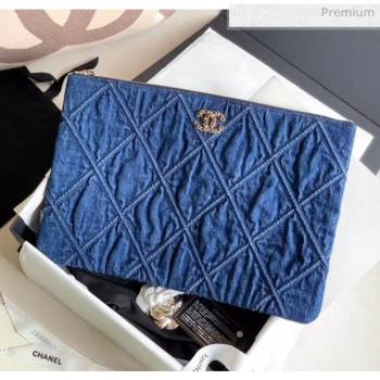 Chanel Maxi-Quilted Denim Medium Clutch Pouch Bag Blue 2020 (JY-20061603)