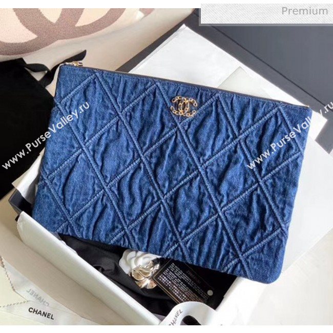 Chanel Maxi-Quilted Denim Medium Clutch Pouch Bag Blue 2020 (JY-20061603)