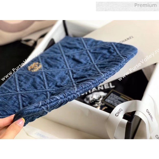 Chanel Maxi-Quilted Denim Large Clutch Pouch Bag Blue 2020 (JY-20061604)