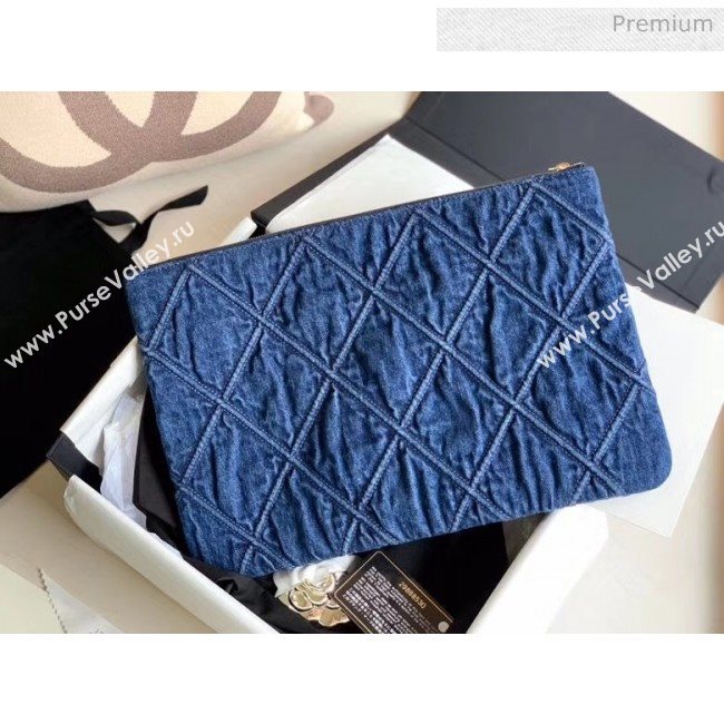 Chanel Maxi-Quilted Denim Large Clutch Pouch Bag Blue 2020 (JY-20061604)