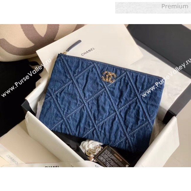 Chanel Maxi-Quilted Denim Medium Clutch Pouch Bag Blue 2020 (JY-20061603)