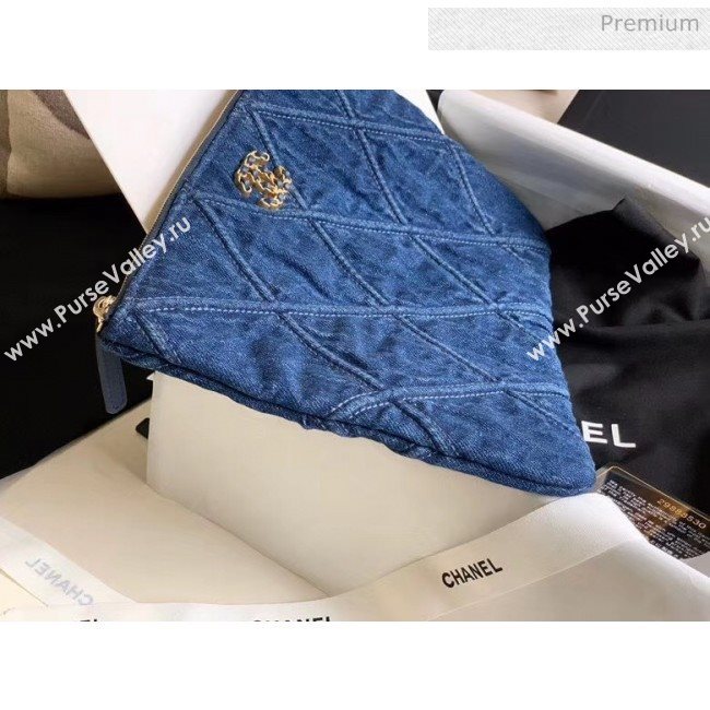 Chanel Maxi-Quilted Denim Medium Clutch Pouch Bag Blue 2020 (JY-20061603)