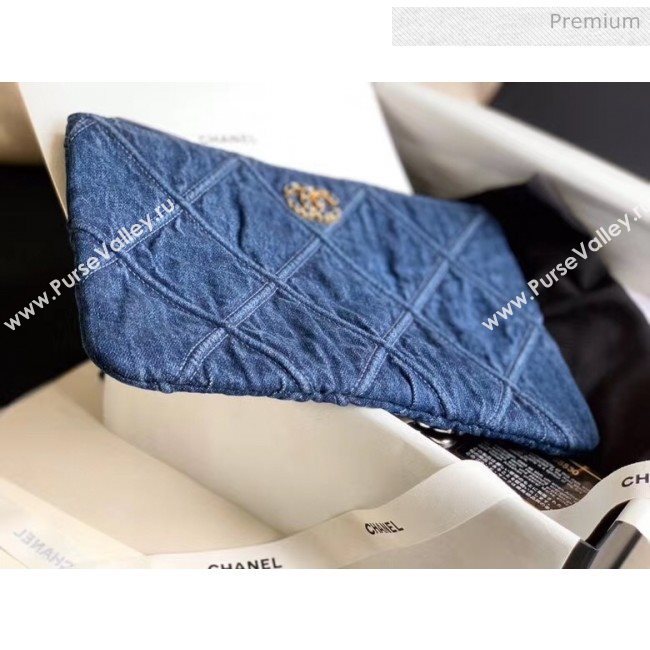 Chanel Maxi-Quilted Denim Medium Clutch Pouch Bag Blue 2020 (JY-20061603)