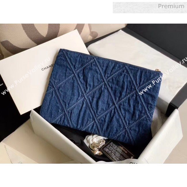 Chanel Maxi-Quilted Denim Medium Clutch Pouch Bag Blue 2020 (JY-20061603)