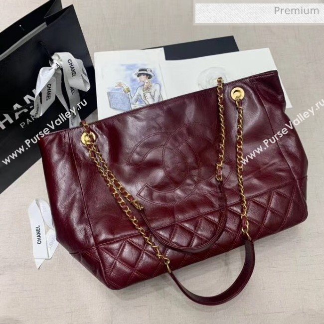 Chanel Quilted Waxy Calfskin Shopping Bag Burgundy 2020 (JY-20061518)