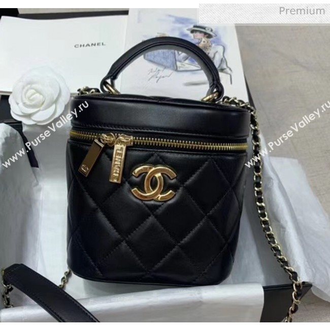 Chanel Quilted Lambskin Chain Round Vanity Case With Top Handle Black 2020 (JY-20061522)