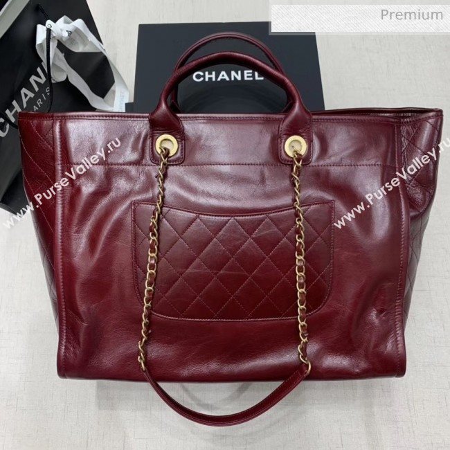 Chanel Waxy Calfskin Shopping Bag With Metal Logo Burgundy 2020 (JY-20061523)