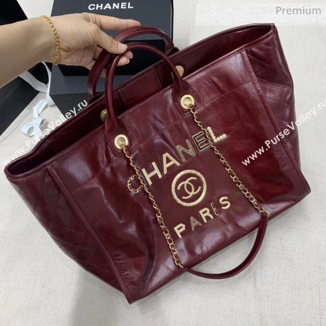 Chanel Waxy Calfskin Shopping Bag With Metal Logo Burgundy 2020 (JY-20061523)