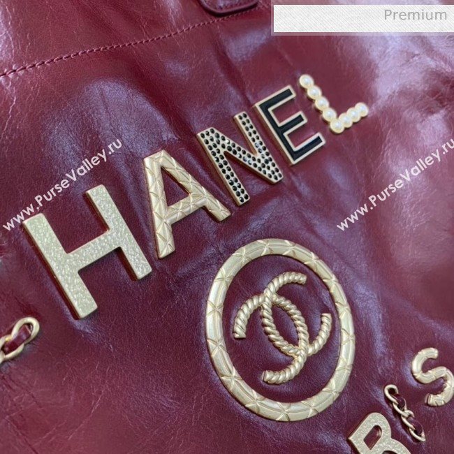 Chanel Waxy Calfskin Shopping Bag With Metal Logo Burgundy 2020 (JY-20061523)