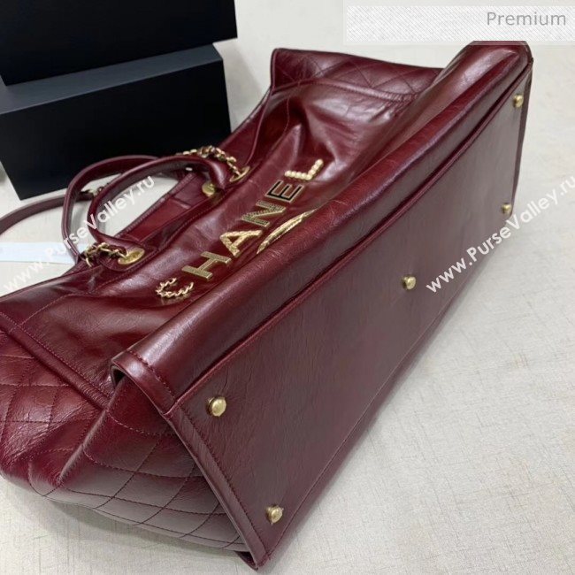 Chanel Waxy Calfskin Shopping Bag With Metal Logo Burgundy 2020 (JY-20061523)