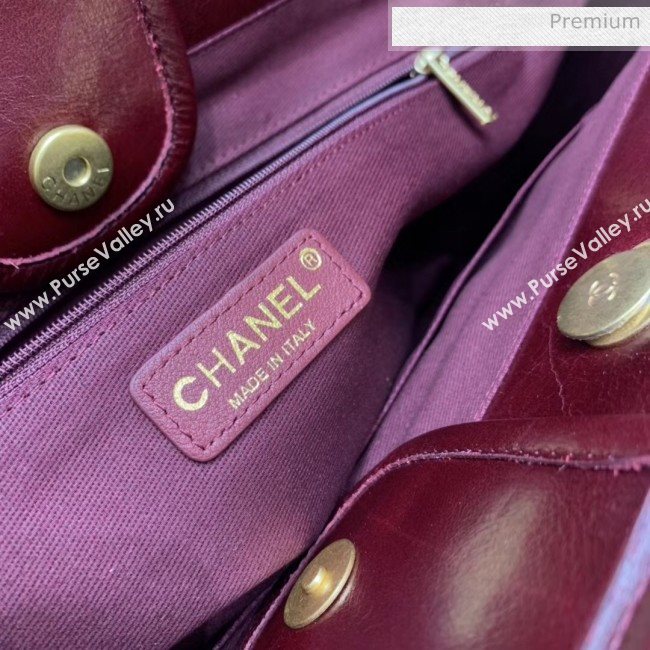 Chanel Waxy Calfskin Shopping Bag With Metal Logo Burgundy 2020 (JY-20061523)