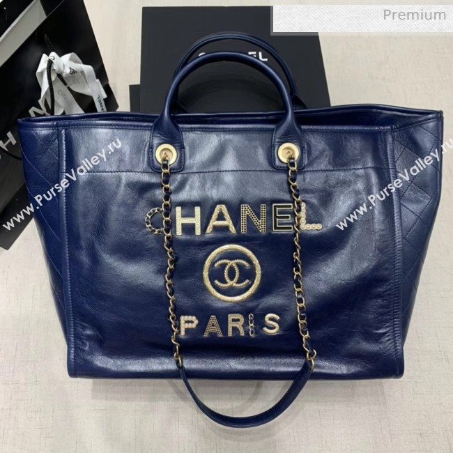 Chanel Waxy Calfskin Shopping Bag With Metal Logo Blue 2020 (JY-20061524)