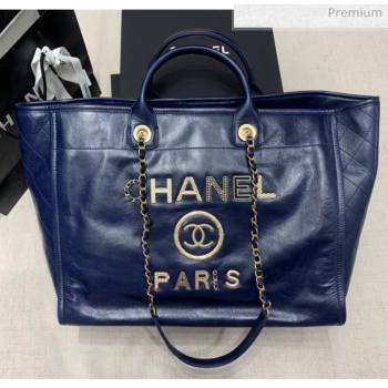 Chanel Waxy Calfskin Shopping Bag With Metal Logo Blue 2020 (JY-20061524)