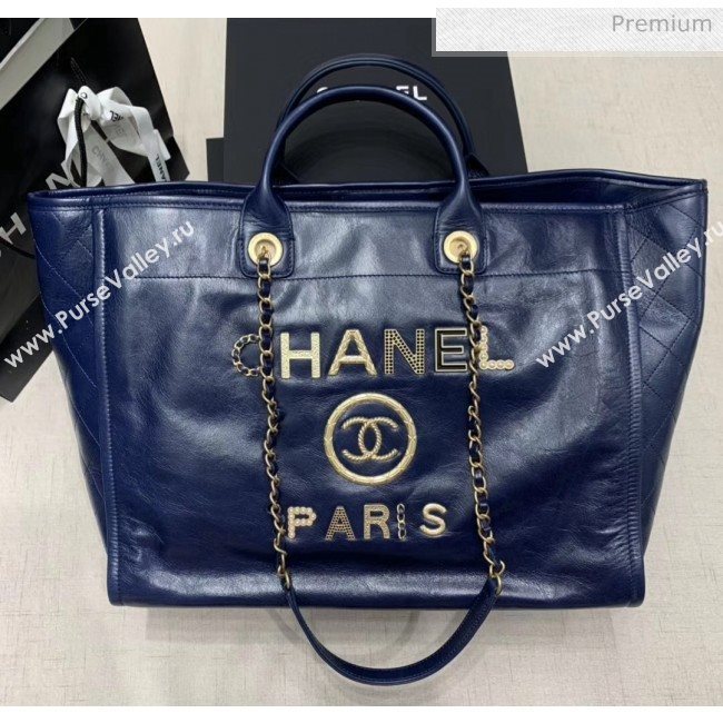 Chanel Waxy Calfskin Shopping Bag With Metal Logo Blue 2020 (JY-20061524)