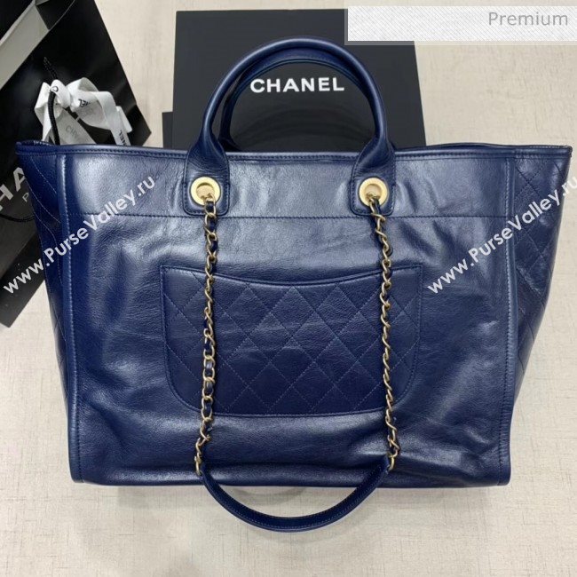 Chanel Waxy Calfskin Shopping Bag With Metal Logo Blue 2020 (JY-20061524)