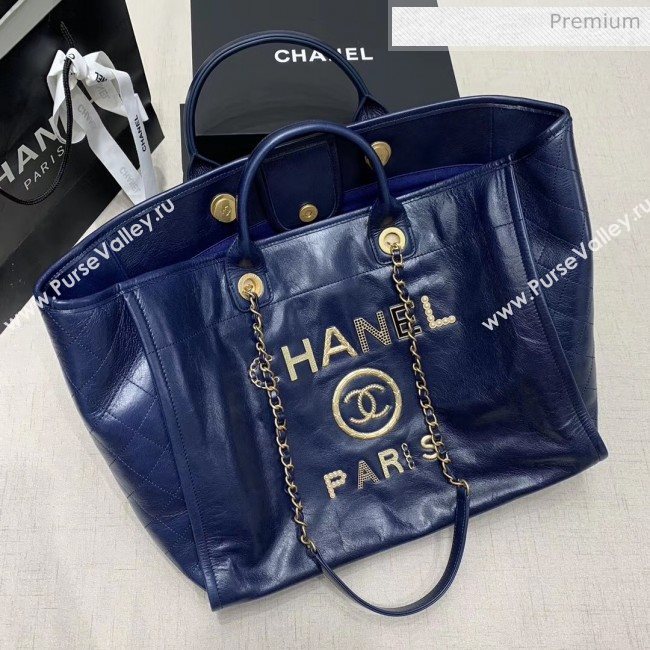 Chanel Waxy Calfskin Shopping Bag With Metal Logo Blue 2020 (JY-20061524)