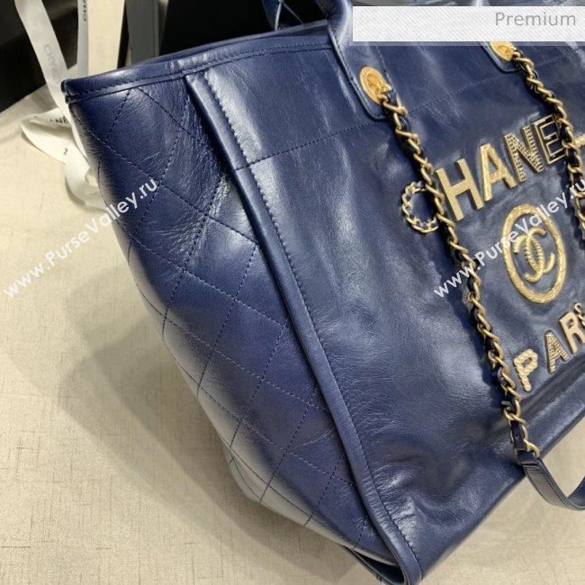 Chanel Waxy Calfskin Shopping Bag With Metal Logo Blue 2020 (JY-20061524)