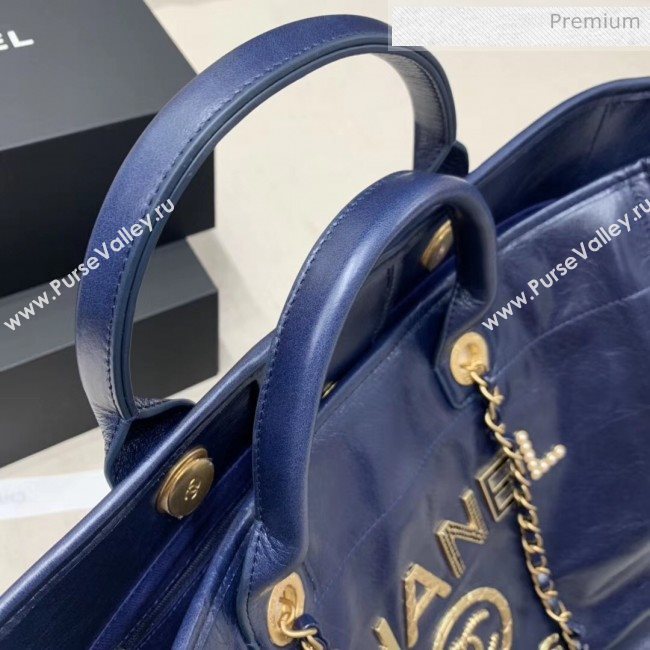 Chanel Waxy Calfskin Shopping Bag With Metal Logo Blue 2020 (JY-20061524)