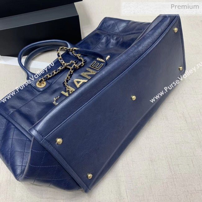 Chanel Waxy Calfskin Shopping Bag With Metal Logo Blue 2020 (JY-20061524)