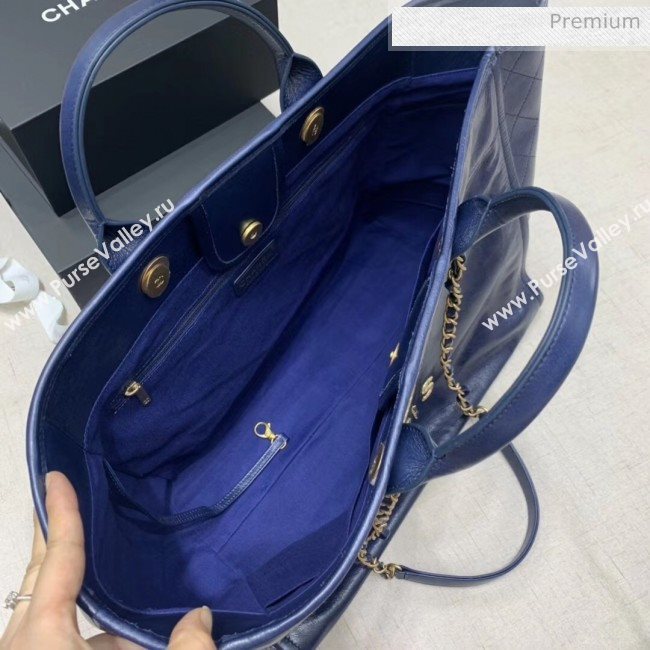 Chanel Waxy Calfskin Shopping Bag With Metal Logo Blue 2020 (JY-20061524)