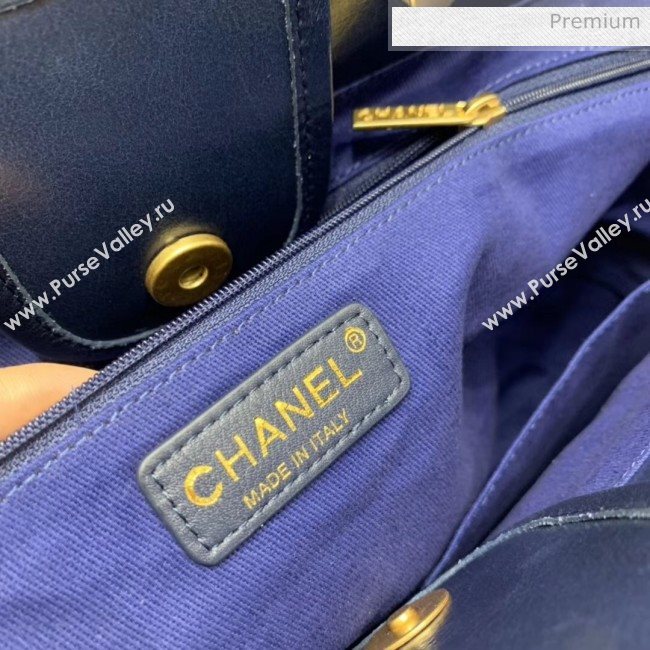 Chanel Waxy Calfskin Shopping Bag With Metal Logo Blue 2020 (JY-20061524)