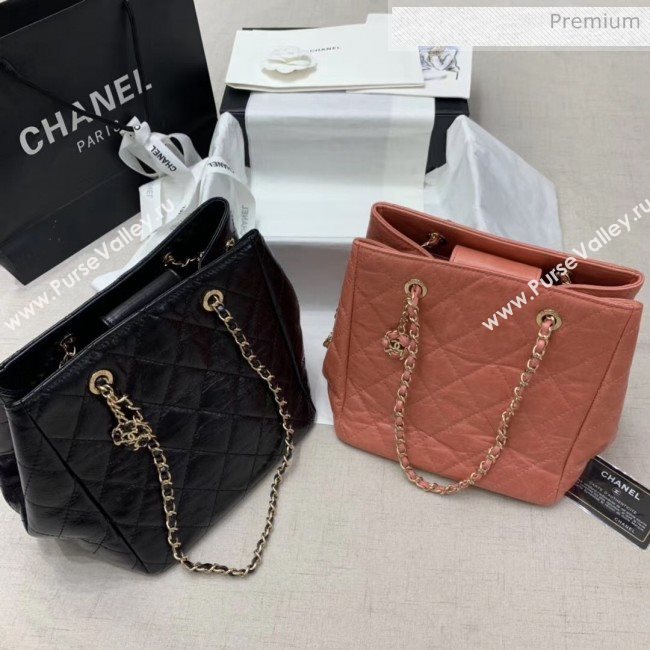 Chanel Crinkled Waxy Calfskin Shopping Bag With Charm Orange Red 2020 (JY-20061525)