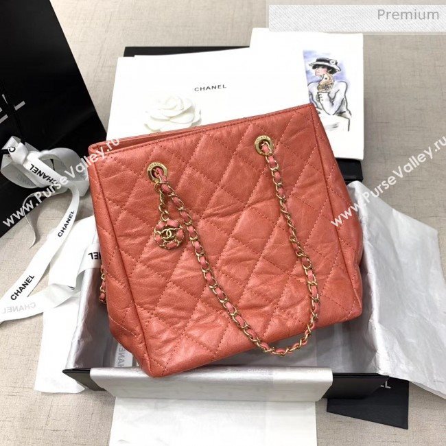 Chanel Crinkled Waxy Calfskin Shopping Bag With Charm Orange Red 2020 (JY-20061525)