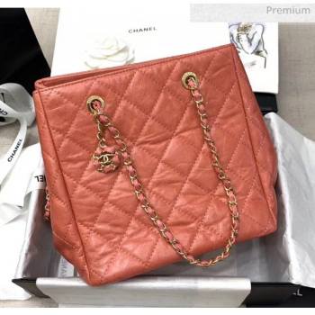 Chanel Crinkled Waxy Calfskin Shopping Bag With Charm Orange Red 2020 (JY-20061525)