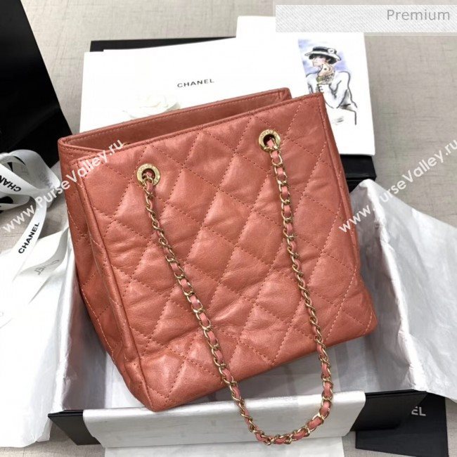 Chanel Crinkled Waxy Calfskin Shopping Bag With Charm Orange Red 2020 (JY-20061525)