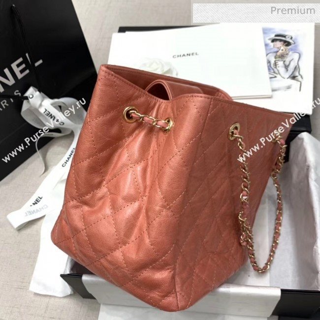 Chanel Crinkled Waxy Calfskin Shopping Bag With Charm Orange Red 2020 (JY-20061525)