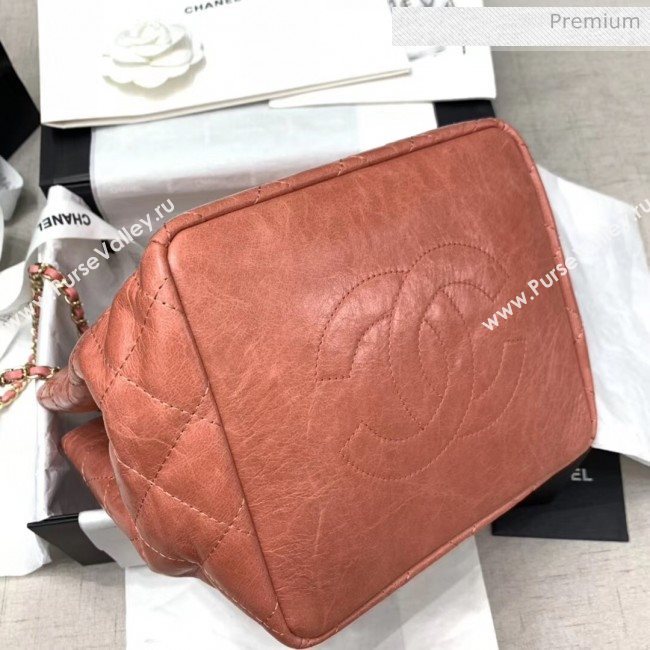 Chanel Crinkled Waxy Calfskin Shopping Bag With Charm Orange Red 2020 (JY-20061525)