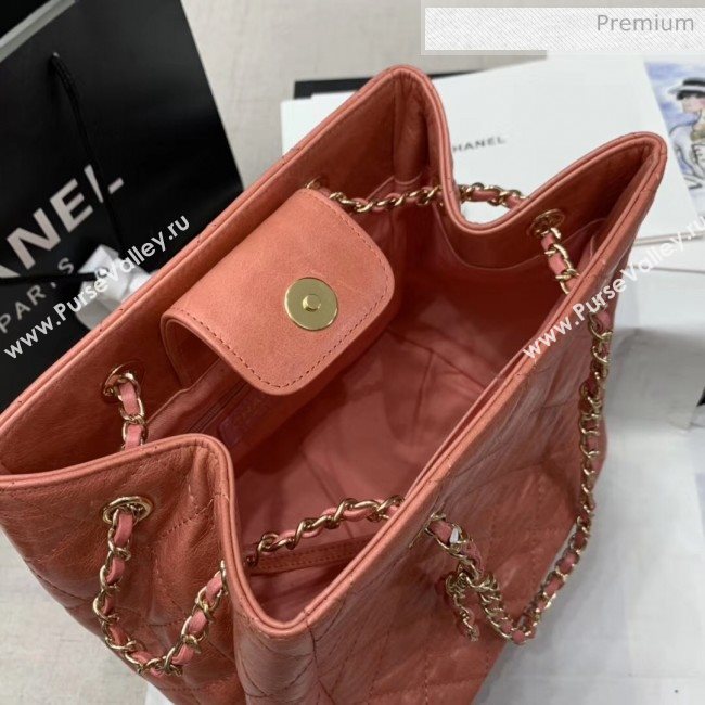 Chanel Crinkled Waxy Calfskin Shopping Bag With Charm Orange Red 2020 (JY-20061525)