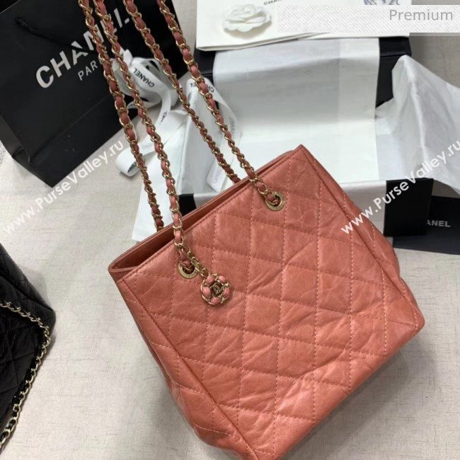 Chanel Crinkled Waxy Calfskin Shopping Bag With Charm Orange Red 2020 (JY-20061525)