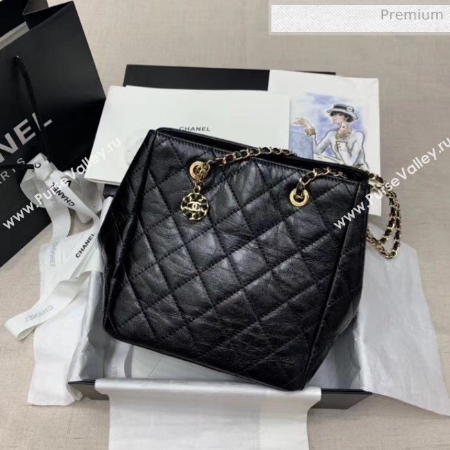 Chanel Crinkled Waxy Calfskin Shopping Bag With Charm Black 2020 (JY-20061527)