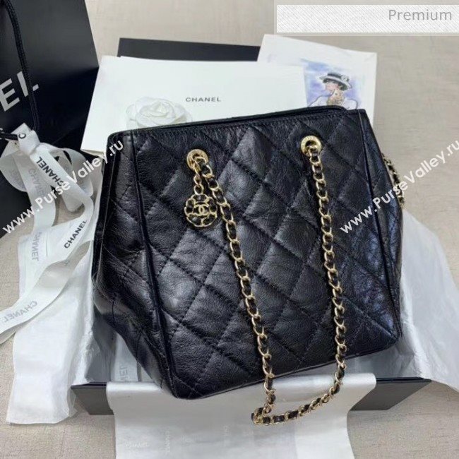 Chanel Crinkled Waxy Calfskin Shopping Bag With Charm Black 2020 (JY-20061527)