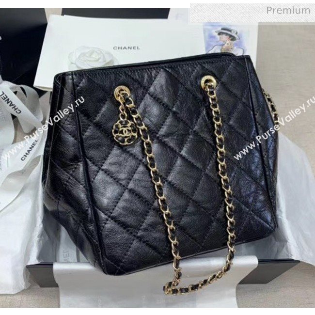 Chanel Crinkled Waxy Calfskin Shopping Bag With Charm Black 2020 (JY-20061527)