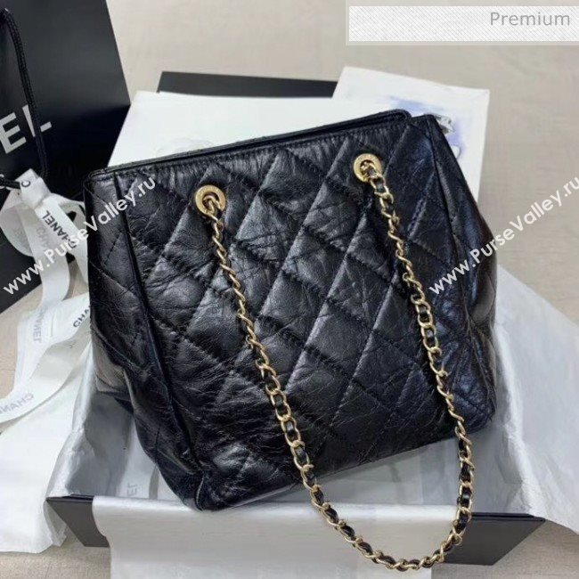 Chanel Crinkled Waxy Calfskin Shopping Bag With Charm Black 2020 (JY-20061527)