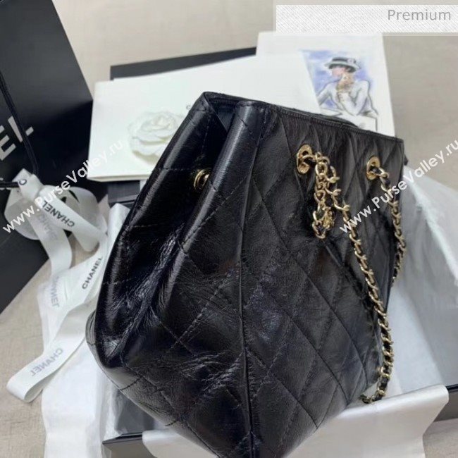 Chanel Crinkled Waxy Calfskin Shopping Bag With Charm Black 2020 (JY-20061527)