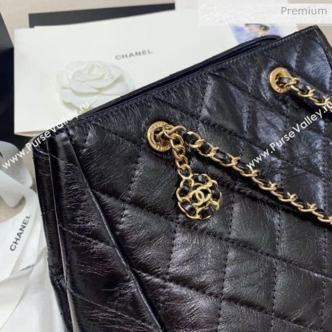 Chanel Crinkled Waxy Calfskin Shopping Bag With Charm Black 2020 (JY-20061527)