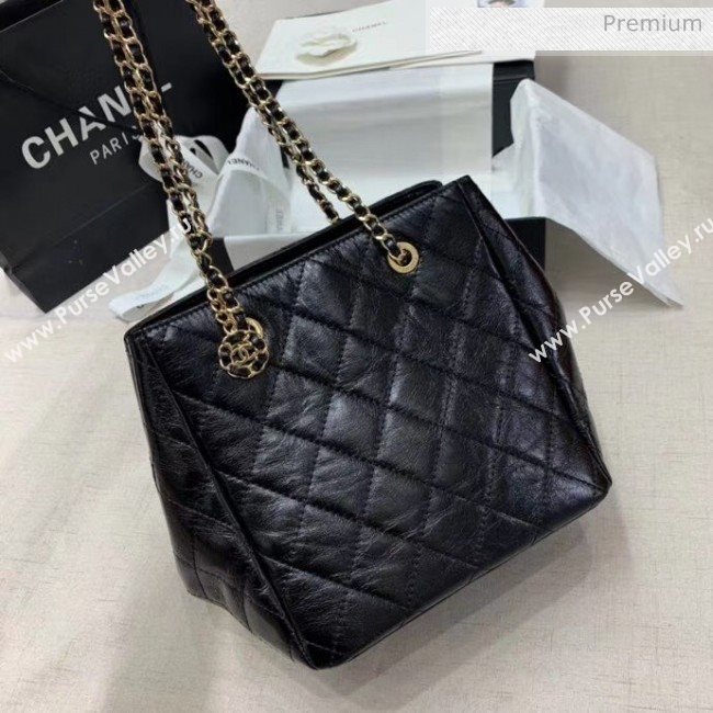 Chanel Crinkled Waxy Calfskin Shopping Bag With Charm Black 2020 (JY-20061527)