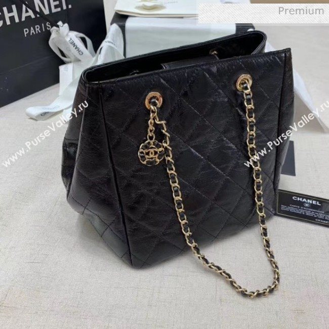 Chanel Crinkled Waxy Calfskin Shopping Bag With Charm Black 2020 (JY-20061527)