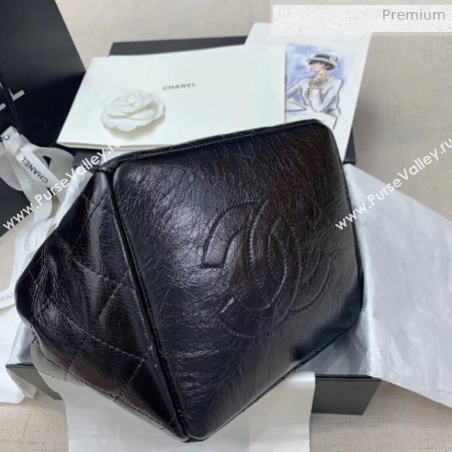 Chanel Crinkled Waxy Calfskin Shopping Bag With Charm Black 2020 (JY-20061527)