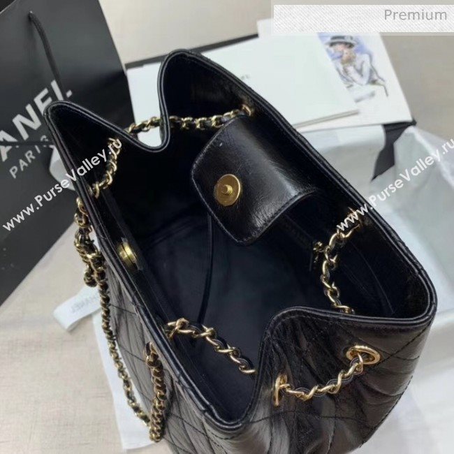 Chanel Crinkled Waxy Calfskin Shopping Bag With Charm Black 2020 (JY-20061527)