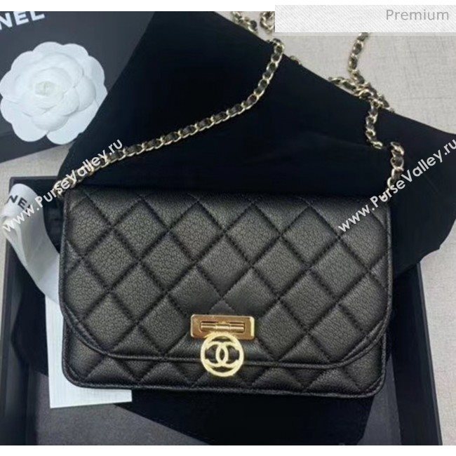 Chanel Deer Veins Calfskin Wallet On Chain Bag Black 2020 (JY-20061605)