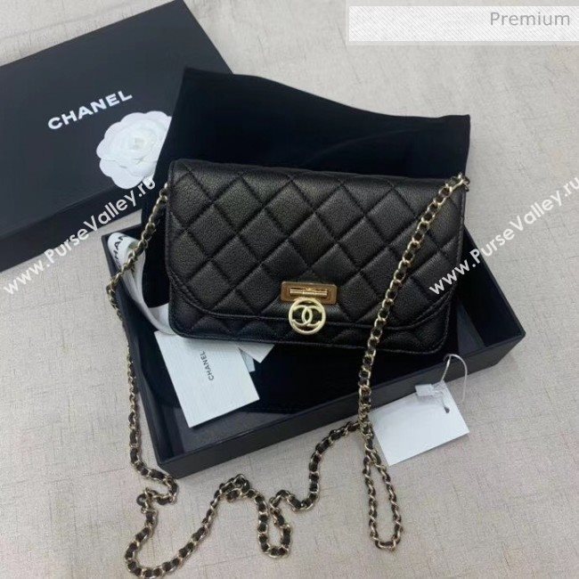 Chanel Deer Veins Calfskin Wallet On Chain Bag Black 2020 (JY-20061605)