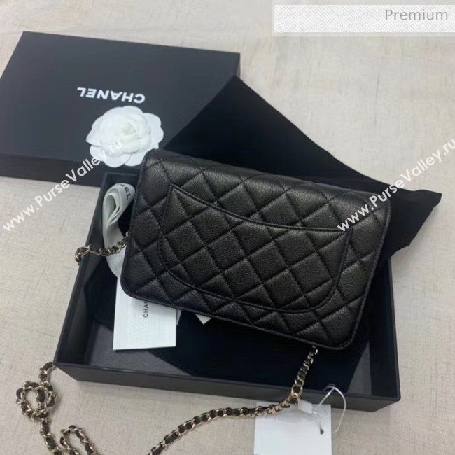 Chanel Deer Veins Calfskin Wallet On Chain Bag Black 2020 (JY-20061605)